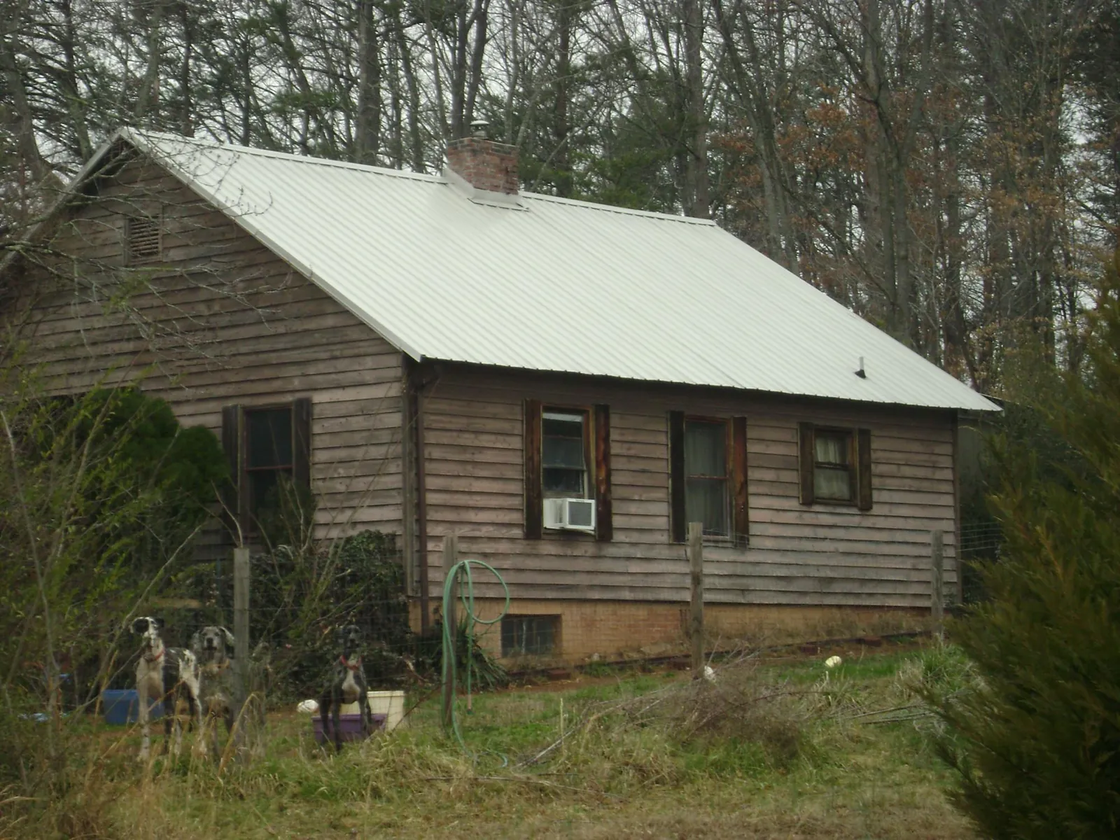 White metal roof on an old wood sided farmhouse, from a Metal Roof Installation job in Sargent